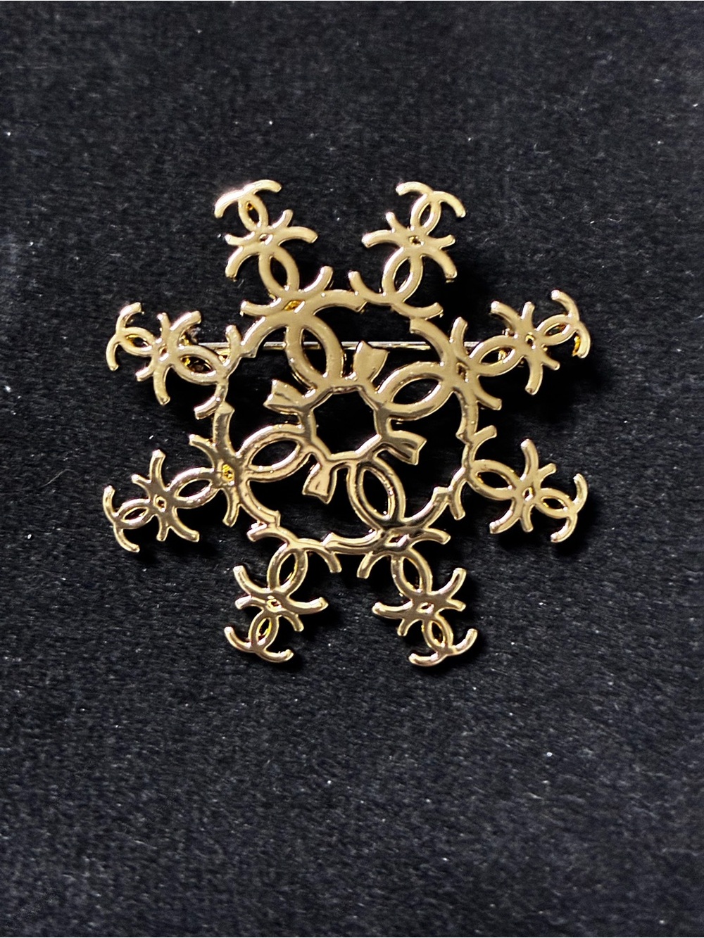 Double C Multi -Logo Gold Tone Snowflake ❄️ Brooch
